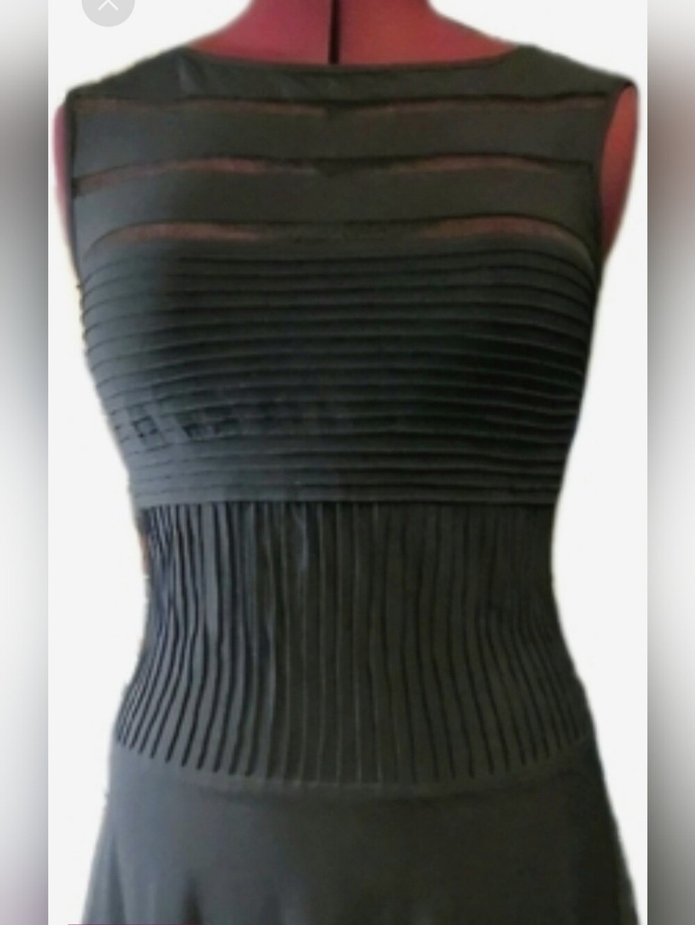 ❤️ Never Worn•Tadashi Shoji Black Pintuck Cocktail Dress • Mesh Hem • Size L